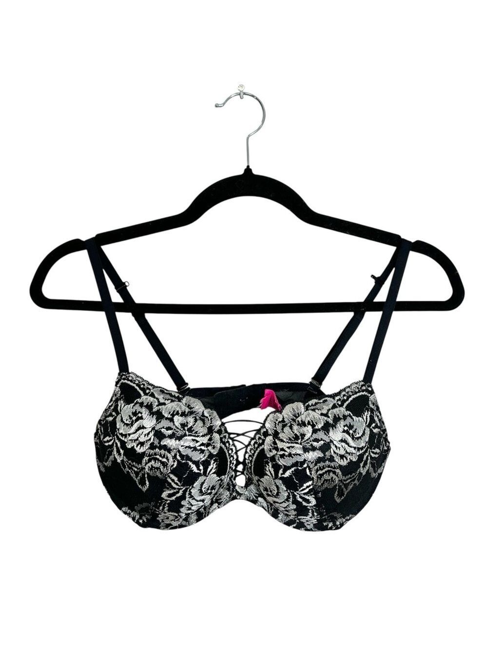 La Senza Beyond Sexy black silver lace padded push up bra 32 D
